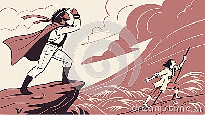 Superhero and sidekick, dynamic duo adventure scene. vector design Generative AI Vector Illustration