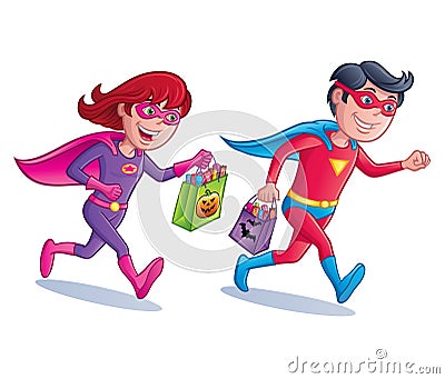 Superhero Trick or Treaters Stock Photo