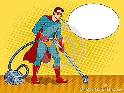 Superhero with vacuum cleaner pop art vector Vector Illustration