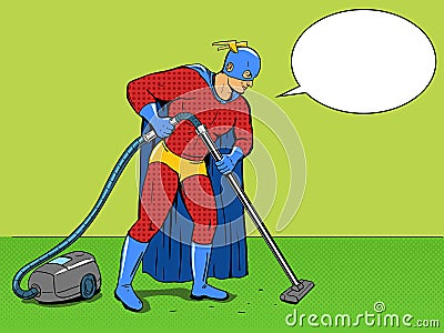 Superhero with vacuum cleaner pop art vector Vector Illustration