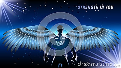 Superhero with wings on a dark backgrond Vector Illustration