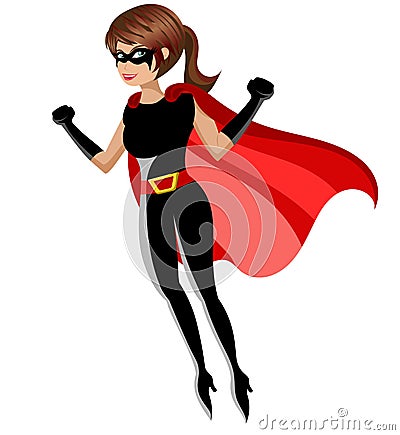 Superhero woman flying taking off landing isolated Vector Illustration