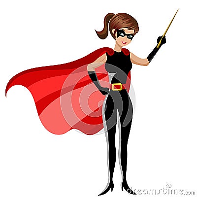 Superhero woman holding stick teaching isolated Vector Illustration