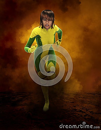 Superhero Woman Running, Danger, Illustration Cartoon Illustration