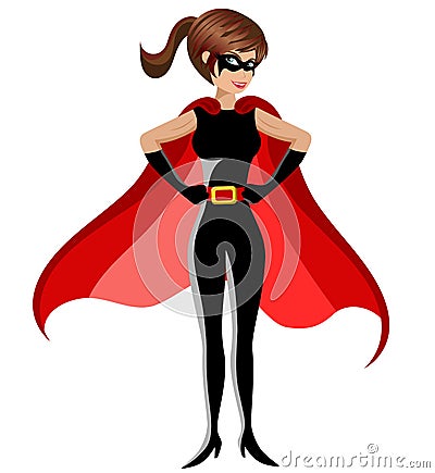 Superhero woman standing hands hips isolated Vector Illustration