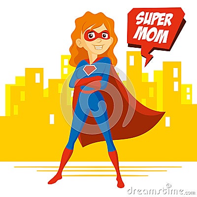 Superhero Woman Supermom Cartoon character Vector illustration Vector Illustration