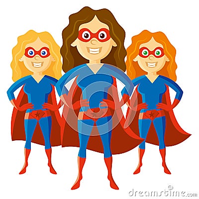 Superhero Woman Supermom Set Cartoon character Vector Vector Illustration