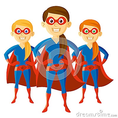 Superhero Woman Supermom Set Cartoon character Vector Vector Illustration