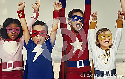 Superheroes Kids Teamwork Aspiration Elementary Concept Stock Photo