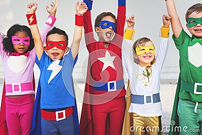 Superheroes Kids Teamwork Aspiration Elementary Concept Stock Photo