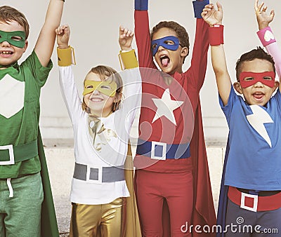 Superheroes Kids Teamwork Aspiration Elementary Concept Stock Photo