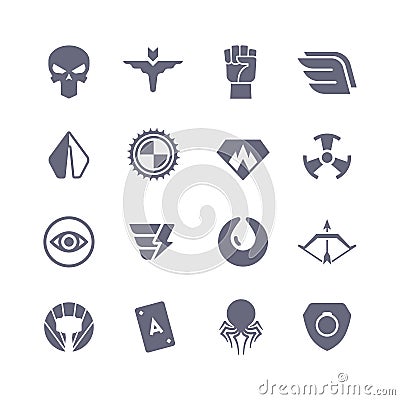 Superheroes vector icons. Super power superhero heroic symbols Vector Illustration
