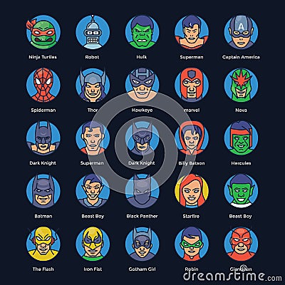 Superheroes and Villains Flat Icons Pack Vector Illustration