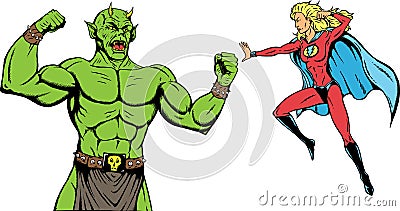 Superheroine battle. Vector Illustration