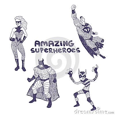 Superheros vector drawings set Vector Illustration