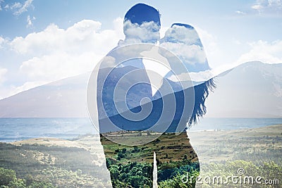 Superimposed Of Couple Against Scenic Backdrop Stock Photo