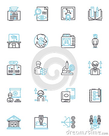 Superior instruction linear icons set. Expertise, Excellence, Mastery, Prodigy, Elite, Exceptional, Enhanced line vector Vector Illustration