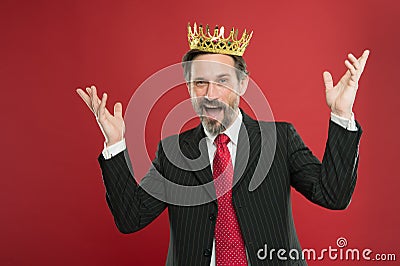 Superior and narcissistic. Become king ceremony. I am just superior. Award and achievement. Feeling superiority. Being Stock Photo