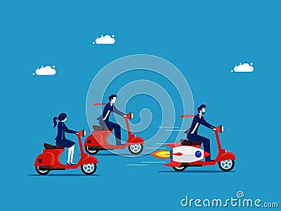 superior to business competitors. Businessmen riding motorcycles racing Vector Illustration