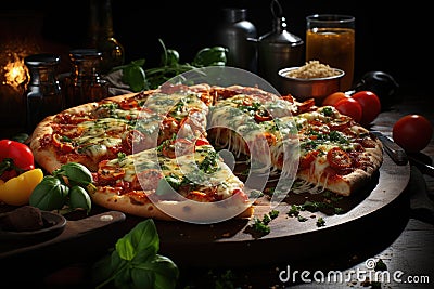 Superior view square pizza with Stock Photo