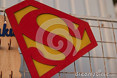 Superman comic logo icon on the street close-up Editorial Stock Photo