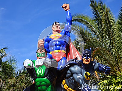 Superman , Green Lantern and Batman sculptures Editorial Stock Photo