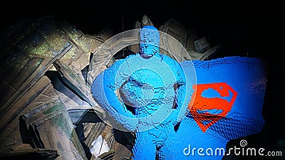 SUPERMAN sculpture in blue version made with Lego bricks by Nathan Sawaya from The Art of the Brick Editorial Stock Photo
