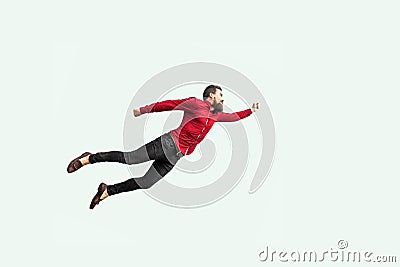 Superman style. Enthusiasm concept. strong bearded businessman f Stock Photo