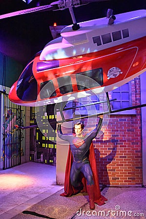 Superman wax statue at Madame Tussauds Wax Museum at ICON Park in Orlando, Florida Editorial Stock Photo