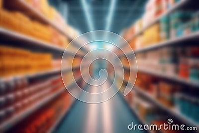 Supermarket aisle background. Generative ai design Stock Photo