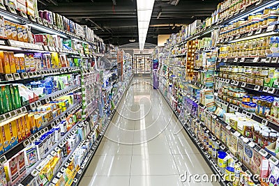 Supermarket aisle Editorial Stock Photo