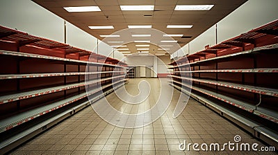 supermarket aisle with empty shelves Stock Photo