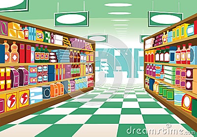 Supermarket aisle Vector Illustration