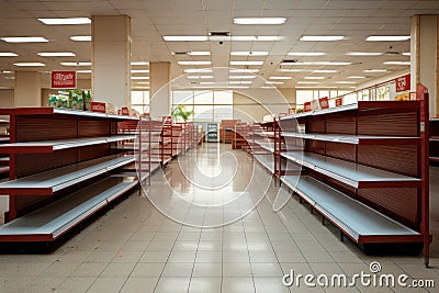 Supermarket aisle, products on market shelfs, shopping in grocery store Stock Photo