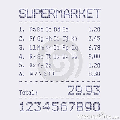 Supermarket bill font Vector Illustration