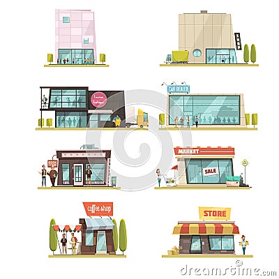 Supermarket Building Set Vector Illustration