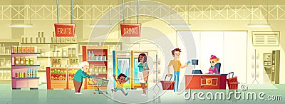 People in supermarket interior cartoon vector Vector Illustration