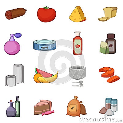 Supermarket department icons set, cartoon style Vector Illustration