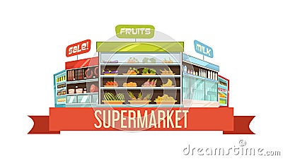 Supermarket Display Stand Retro Composition Poster Vector Illustration