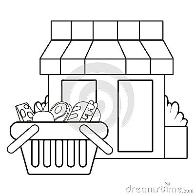 Supermarket exterior cartoon Vector Illustration