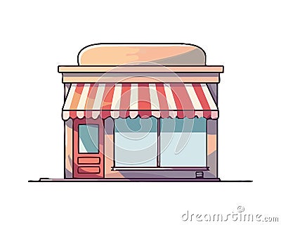 Supermarket facade with striped awning and door Vector Illustration