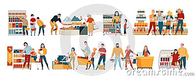 Supermarket Horizontal Set Vector Illustration