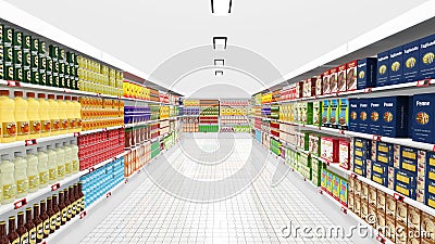 Supermarket interior with shelves Stock Photo