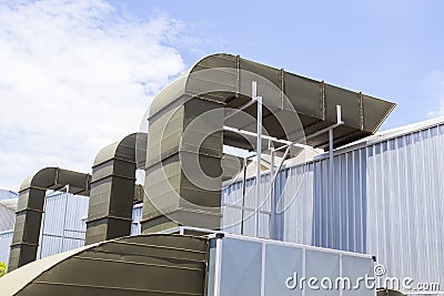 Supermarket large air ventilation system including grill pipe. Stock Photo