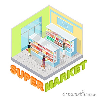 Supermarket Milk Department Isometric Vector Vector Illustration