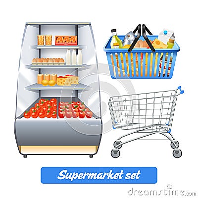 Supermarket Realistic Set Vector Illustration