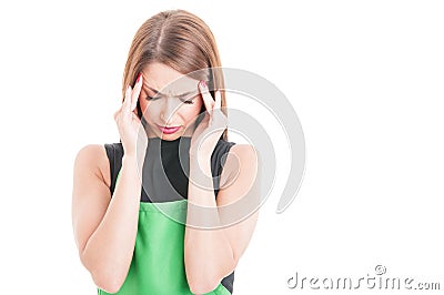 Supermarket seller with head pain Stock Photo