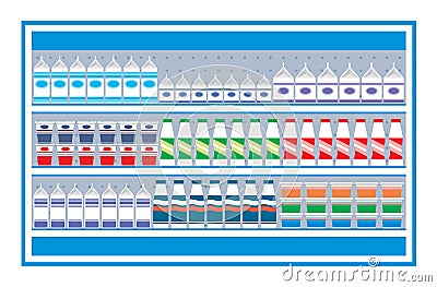 Supermarket shelves with dairy products Vector Illustration