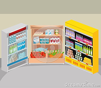 Supermarket shelvings with products Vector Illustration