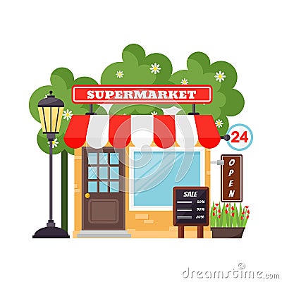 Supermarket shop facade vector. Vector Illustration